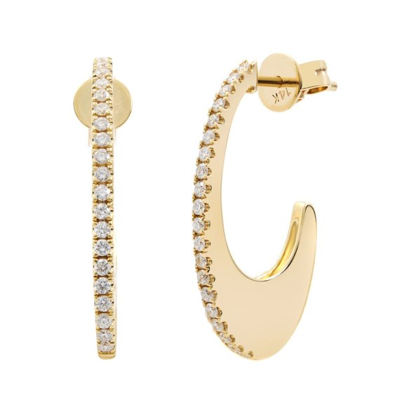 Rachel Koen Pave Diamond Oval Hoop Earrings 14K Yellow Gold 0.34Cttw - Picture 3 of 7